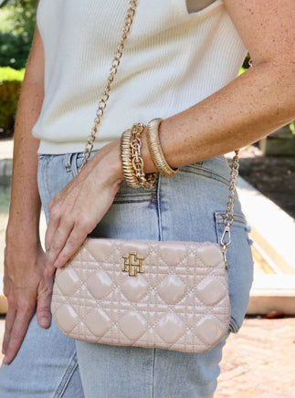 Caroline Hill Livi Quilted Crossbody/Wristlet  Nude