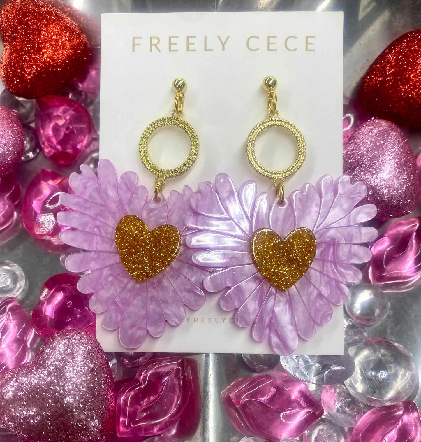 Pink and Gold Heart Earrings / Freely CeCe