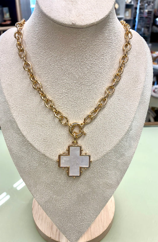 Mother of Pearl Gold Cross Necklace
