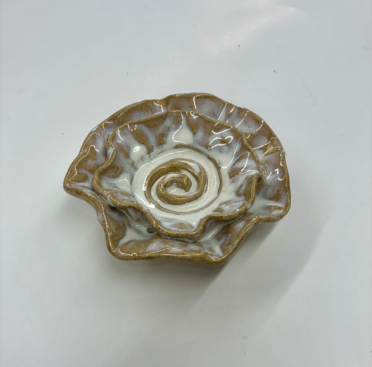 Scalloped Rose Dish Tab Boren Pottery