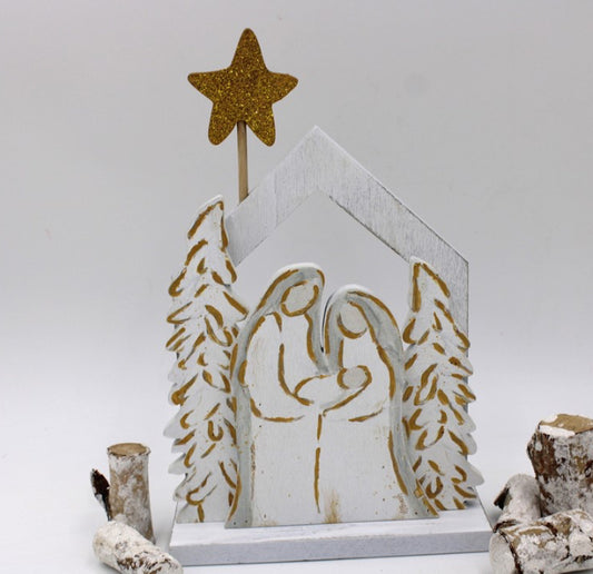 Layered Cutout Wood Tabletop Neutral Holy Family