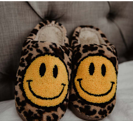 Leopard Smiley Face Slippers - Katydid