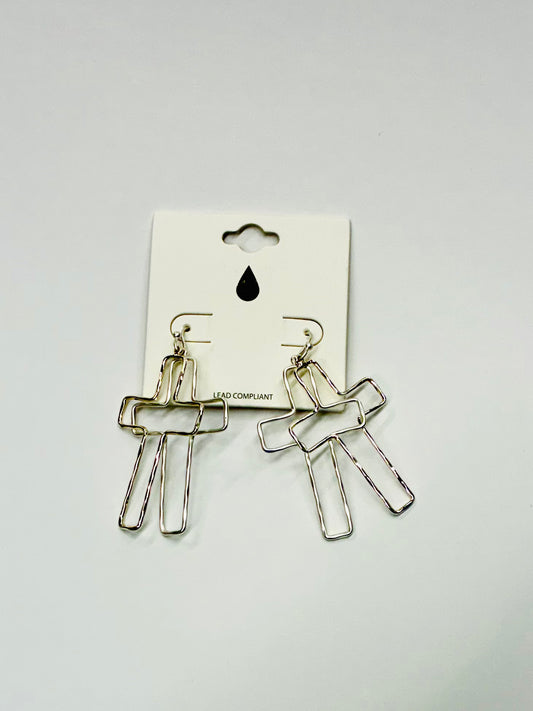 Layered Cross Earrings Silver or Gold