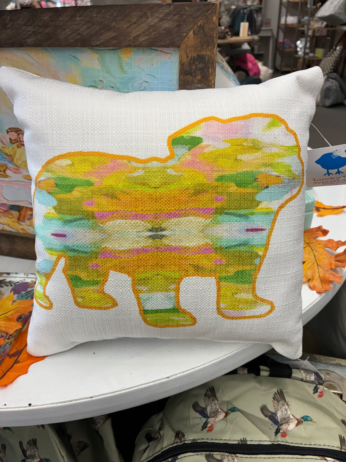 Abstract Bulldog Square Pillow: 12"x12" LuckyBird Apparel & Home