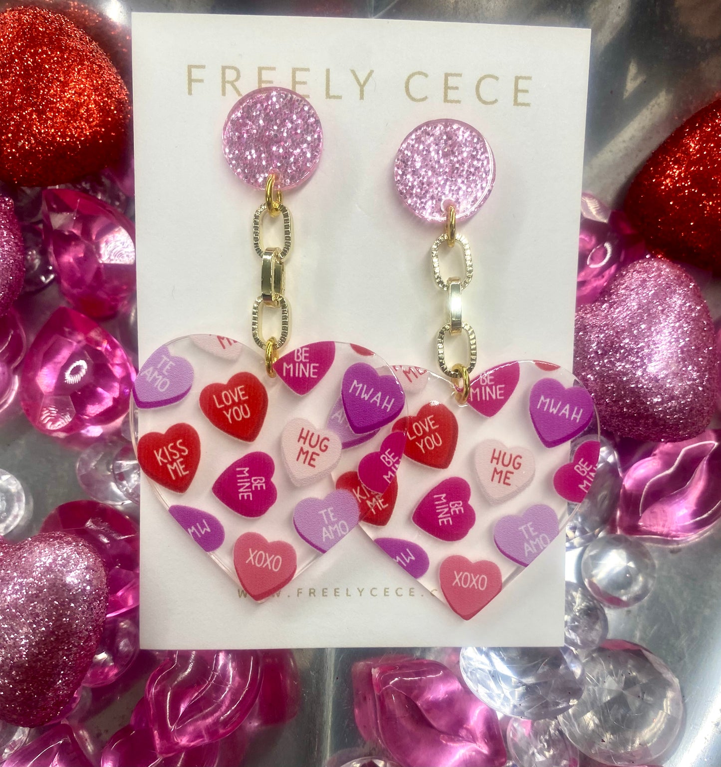 Pink/Red Sweetheart Earrings / Freely CeCe