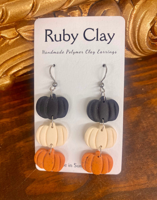 Polymer Clay 3-Tier Pumpkin Earrings by Ruby Clay