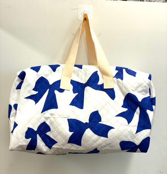 Quilted White Duffel Bag with Royal Blue or Pink Coquette Bows