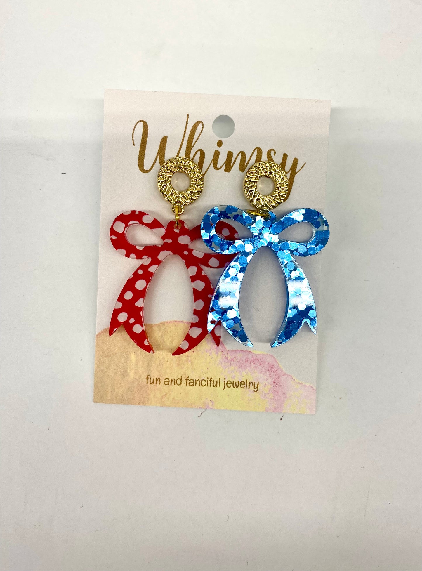 Red and Blue Bow Earrings /  Whimsy Jewels