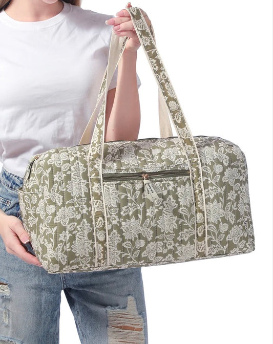 Sage Floral Quilted Weekender Tote Bag
