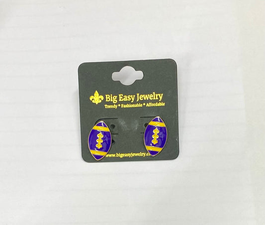 Football Stud Earrings Purple & Gold
