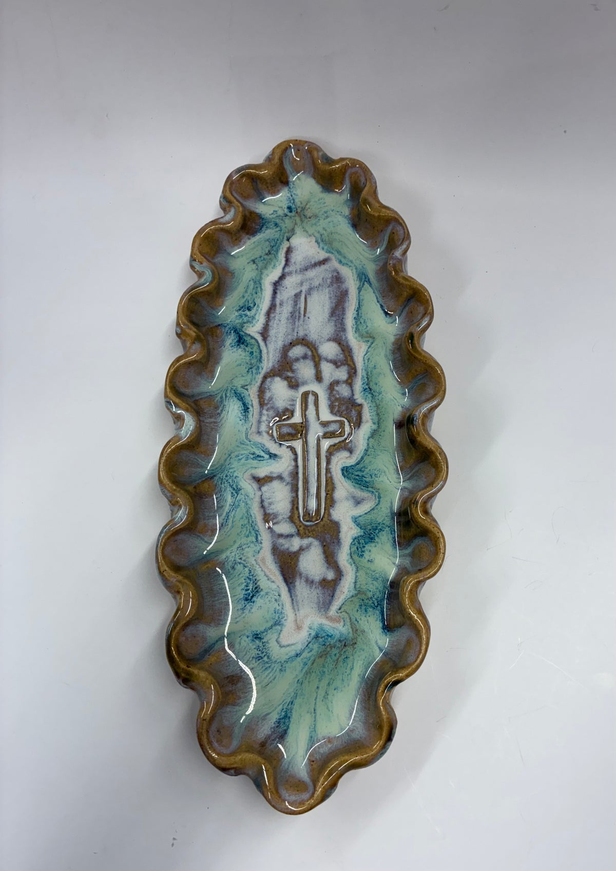 Ruffled Cross Tray 12x5” - Tab Boren Pottery #605