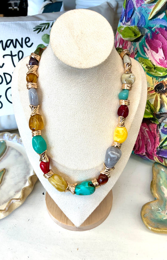 Vintage Style Chunky Multicolor Beaded Necklace