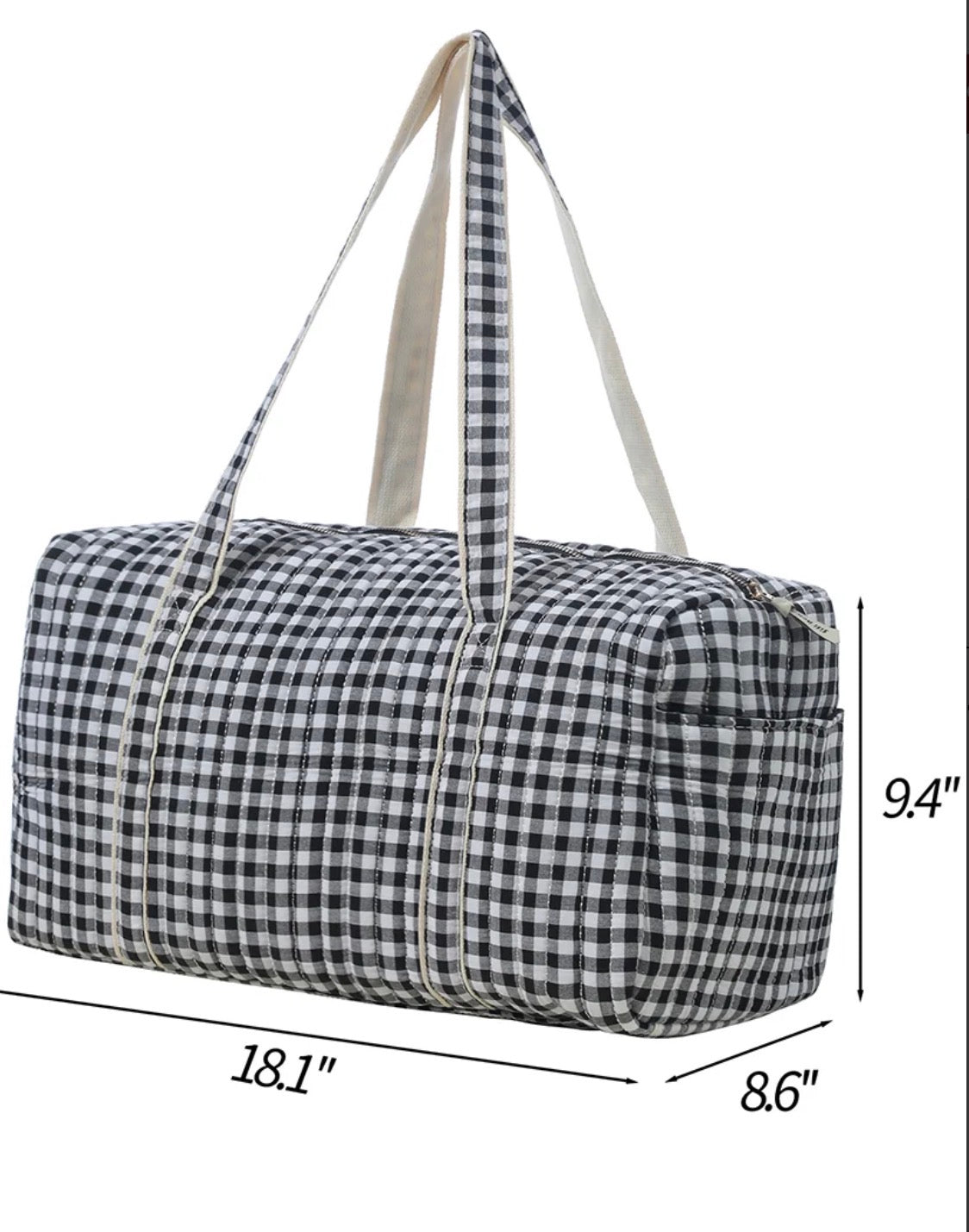 Black Gingham Quilted Weekender Tote Bag