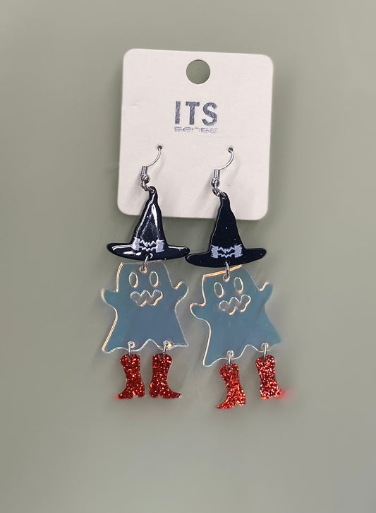 Halloween Earrings Ghost with Witches Hat & Cowboy Boots