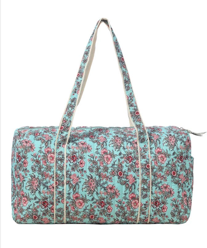 Turquoise Floral Quilted Weekender Tote Bag