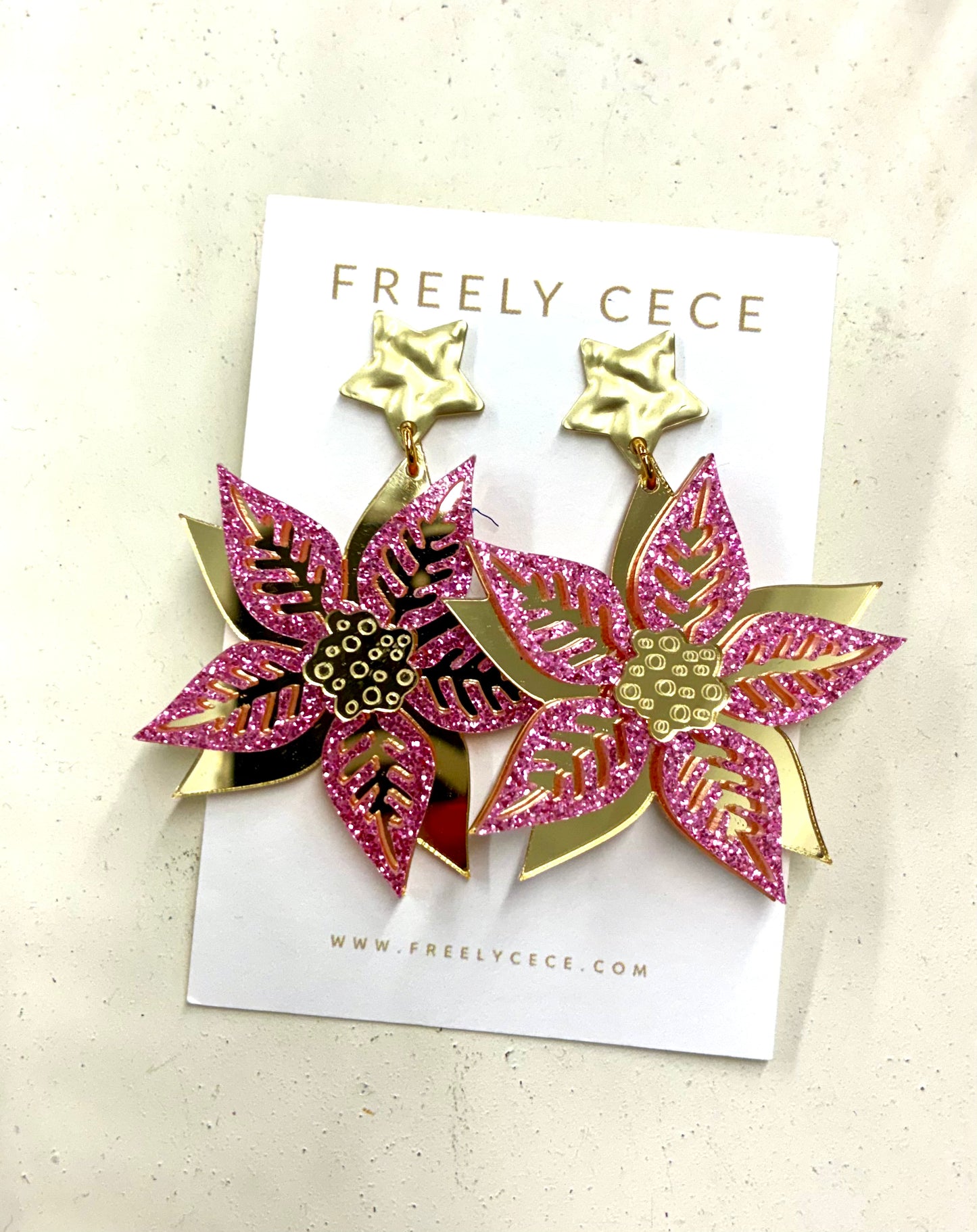 Poinsettia Pink Gold Earrings