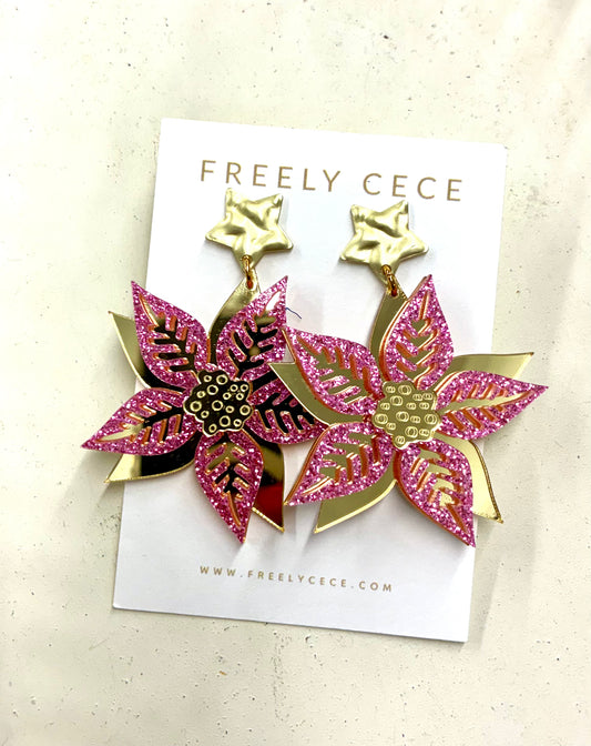 Poinsettia Pink Gold Earrings