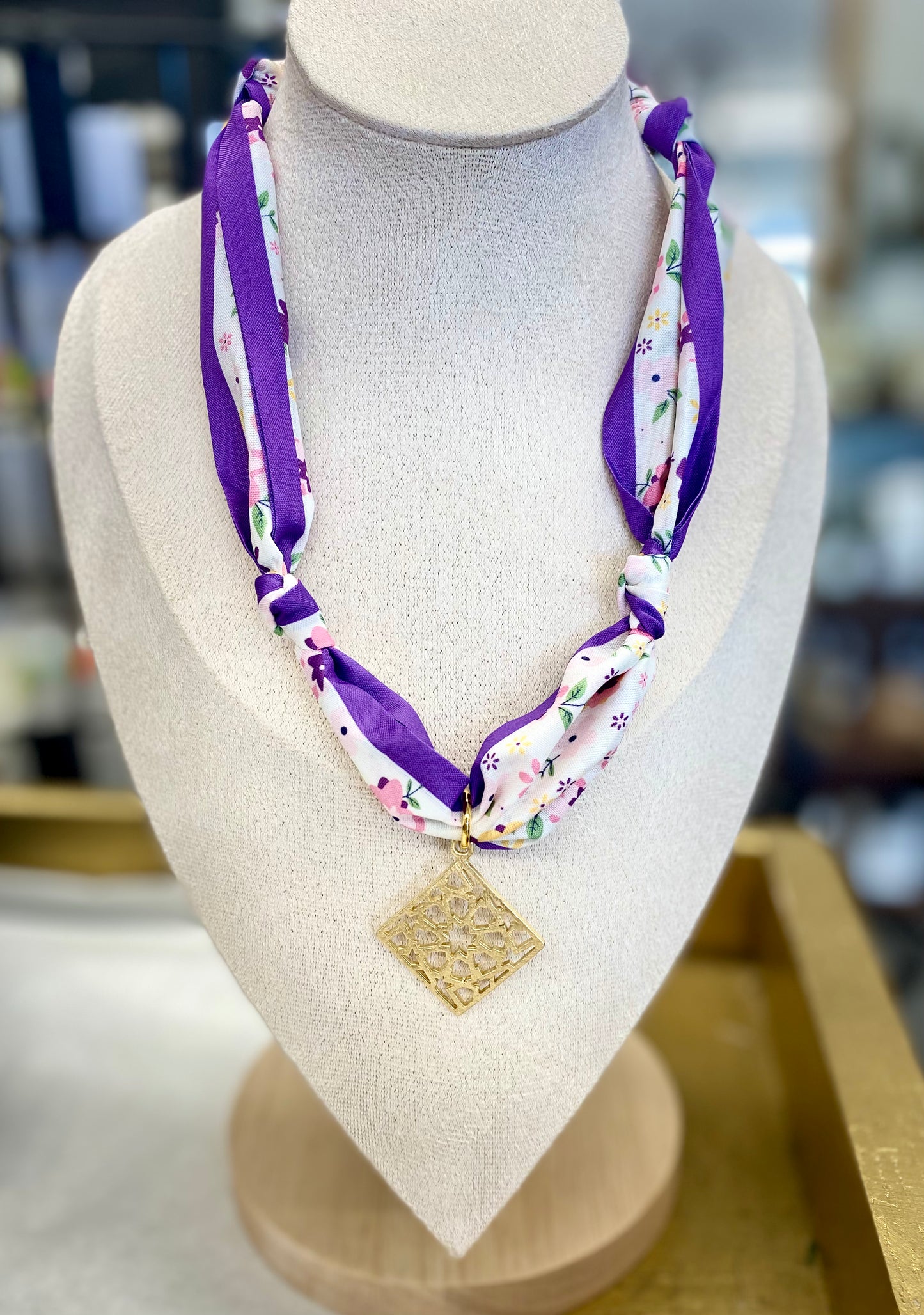 Scarf Necklace with Charm