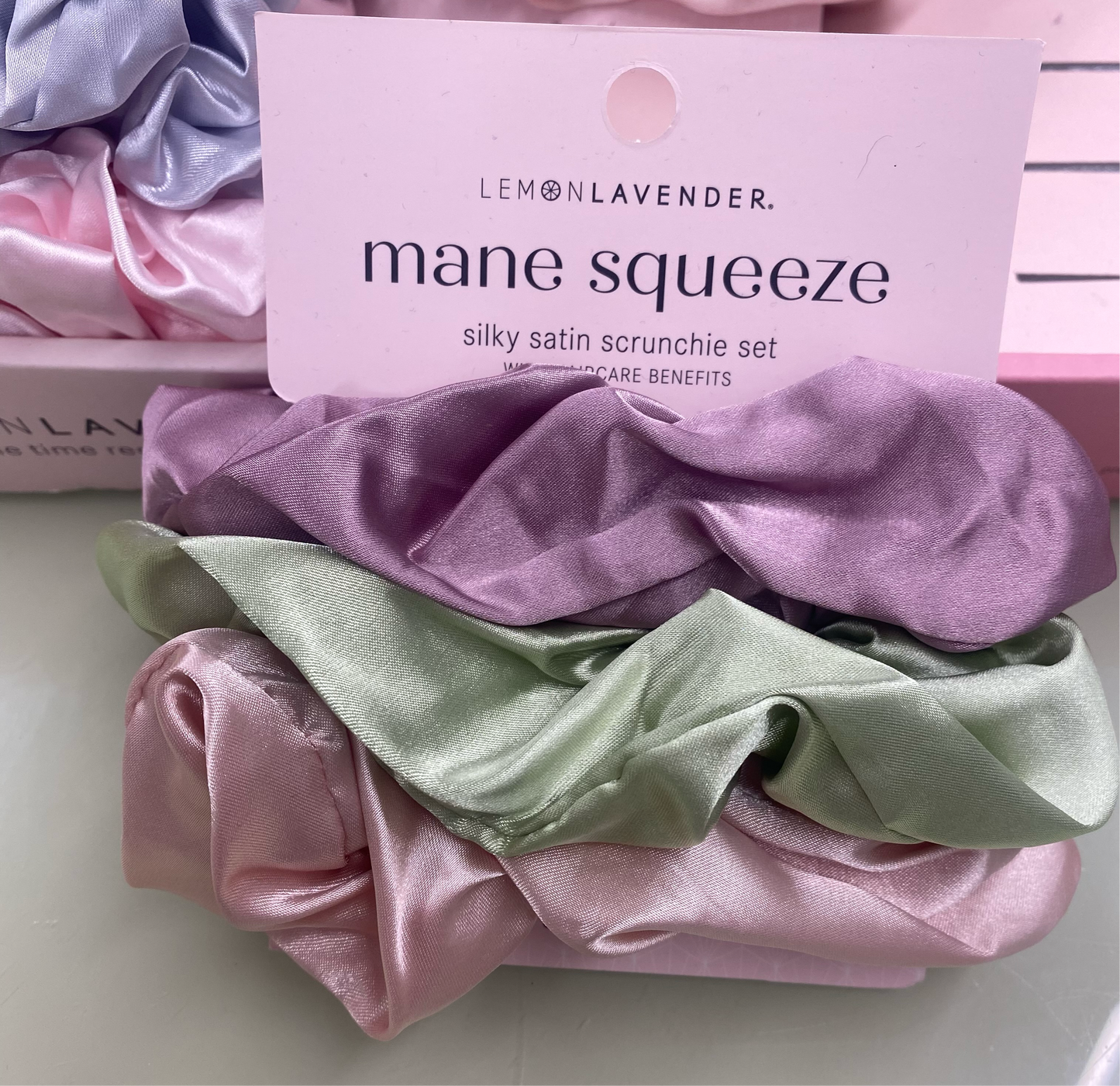 Lemon Lavender Mane Squeeze Silky Satin Scrunchie Set