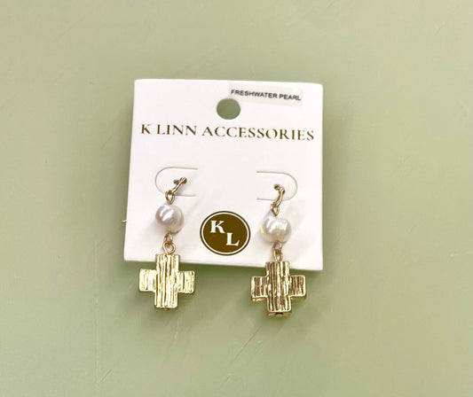 Cross & Pearl Earrings / Cross Stretch Bracelet