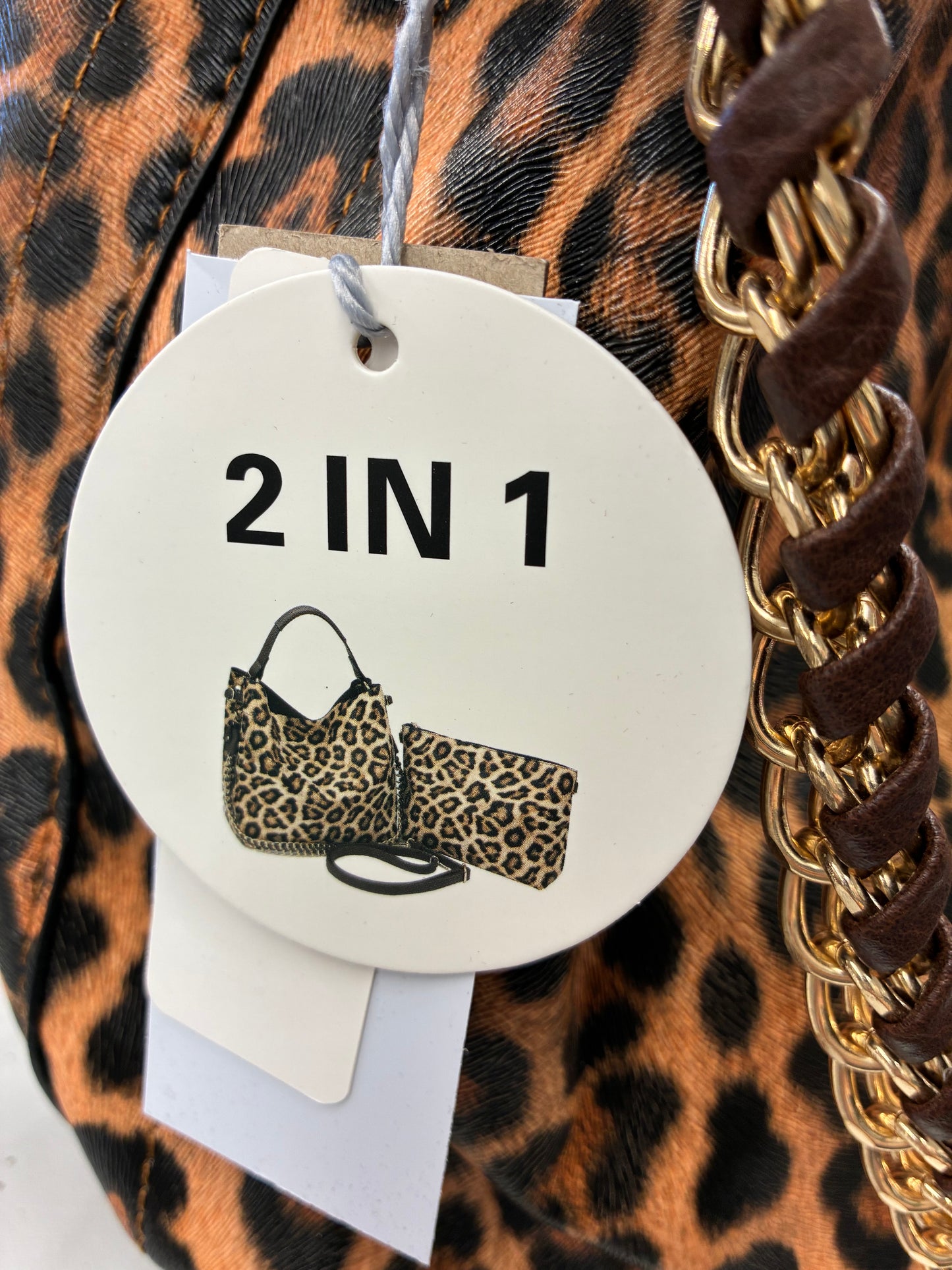 2 in 1 Leopard Print Hobo Style Bag with Chain Strap with extra Pouch for or for Crossbody