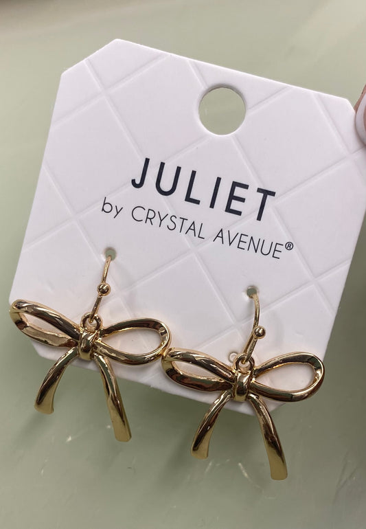 Metal Bow Dangle Gold Earrings