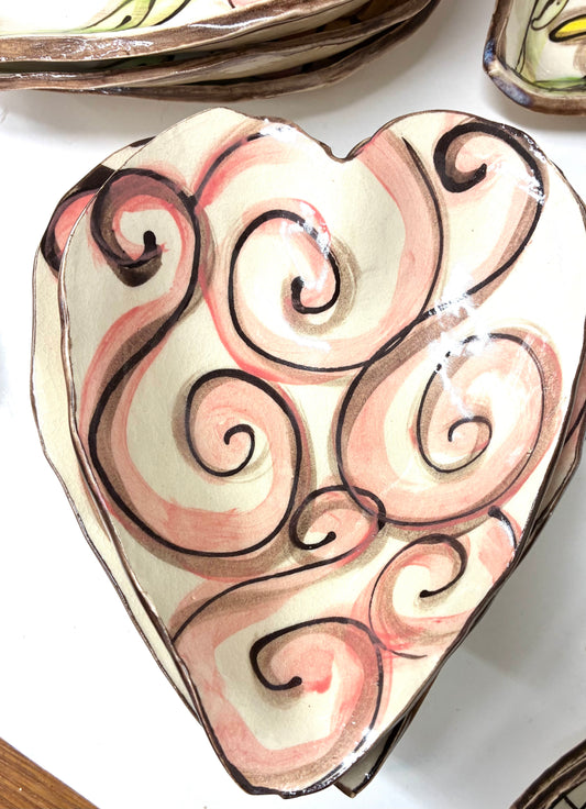 Small Heart Shaped Bowl (Pink Swirl)