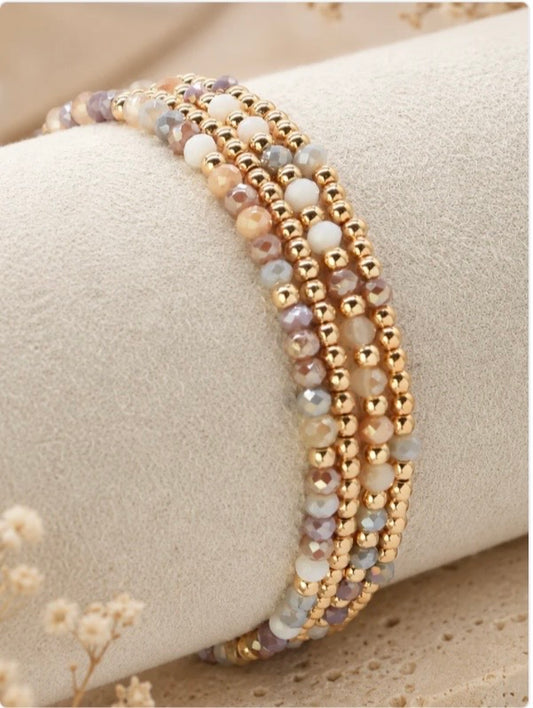 4-Piece CCB Glass Bead Bracelet - Neutral Tones