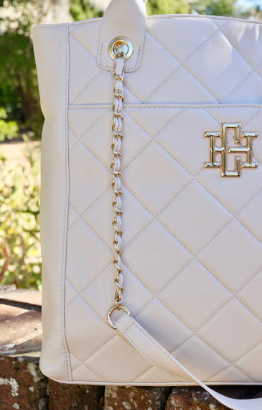 Caroline Hill - Kinzley Tote Quilted Cream or Pearl