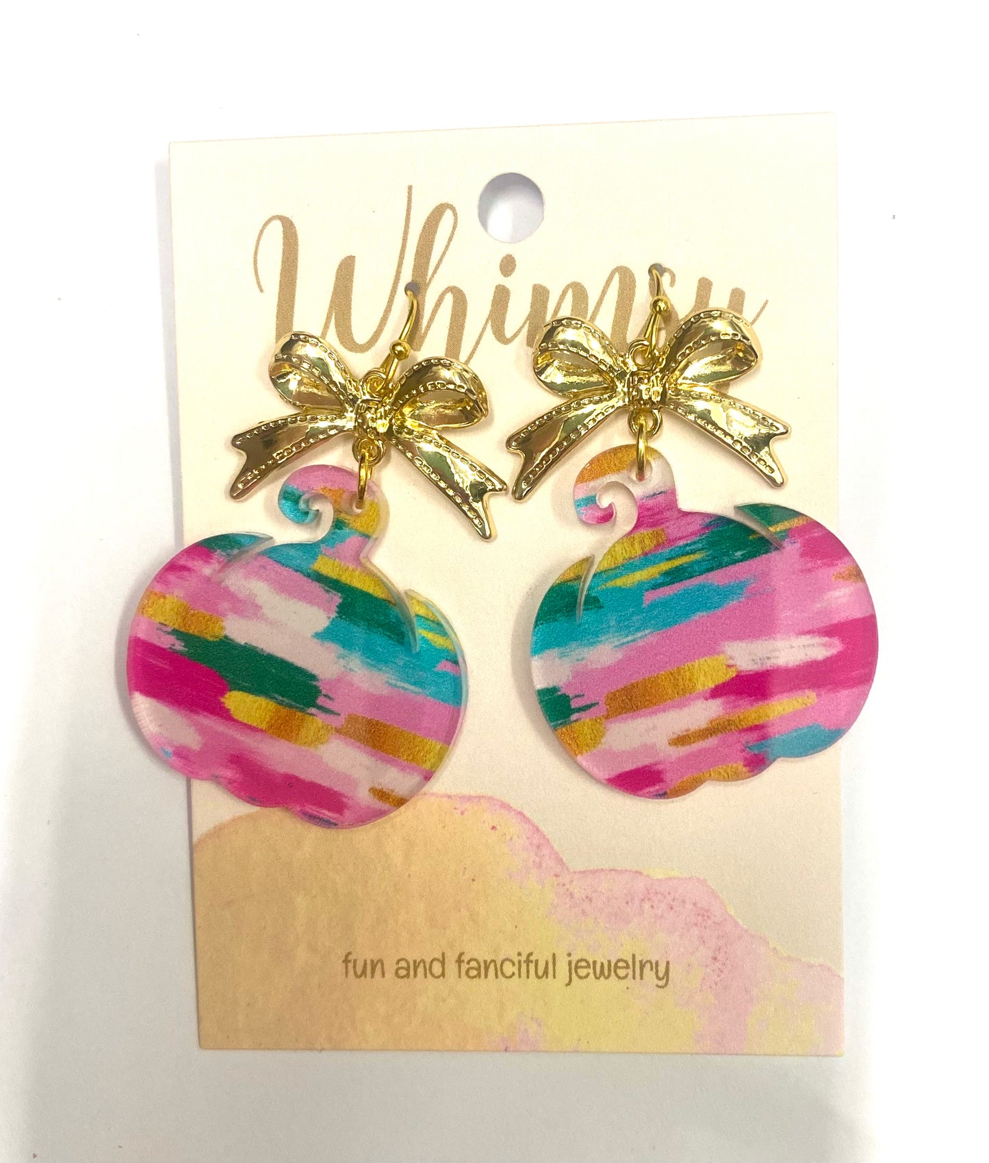 Multicolored Pumpkin & Gold Bow Earrings