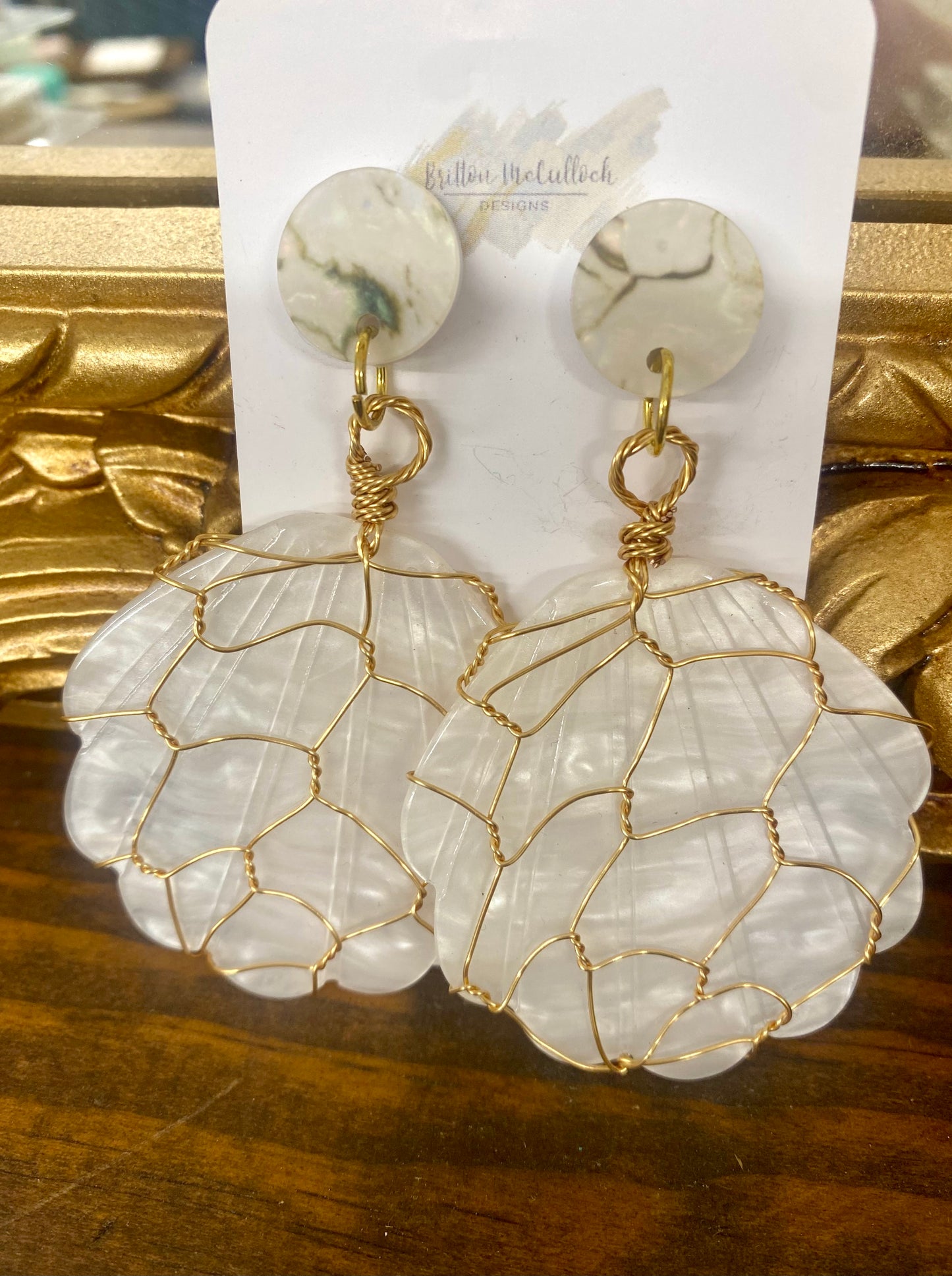 Elsie Wire Wrapped Cream/White Earrings w/Acrylic Post  /  Britton McCulloch