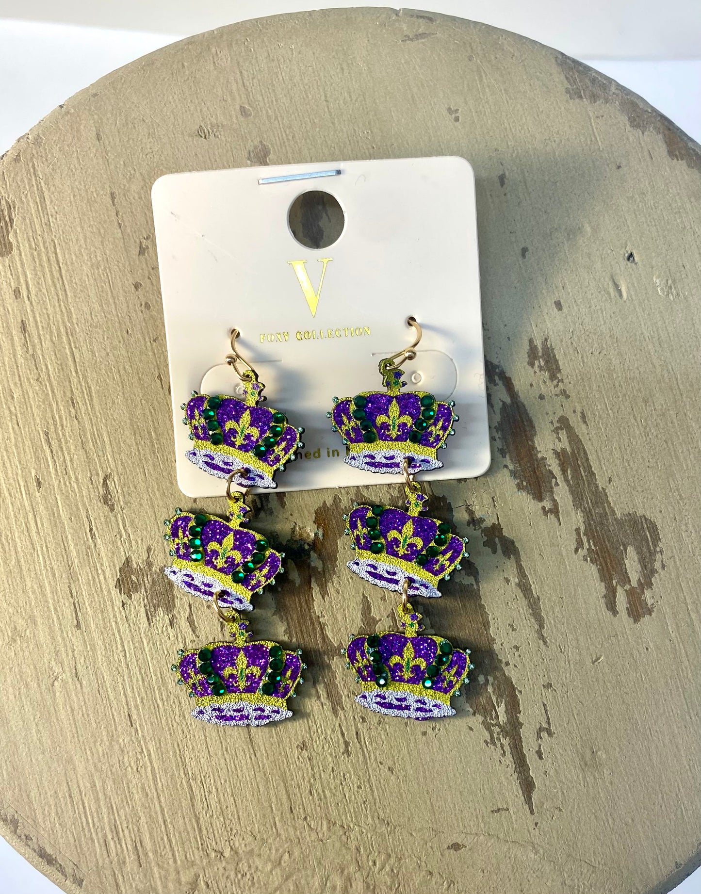 Mardi Gras Crown Dangle Earrings