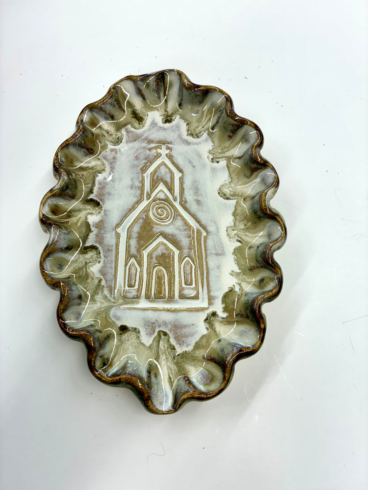 Ruffled Church Plate 8.5”x6” - Tab Boren Pottery #198