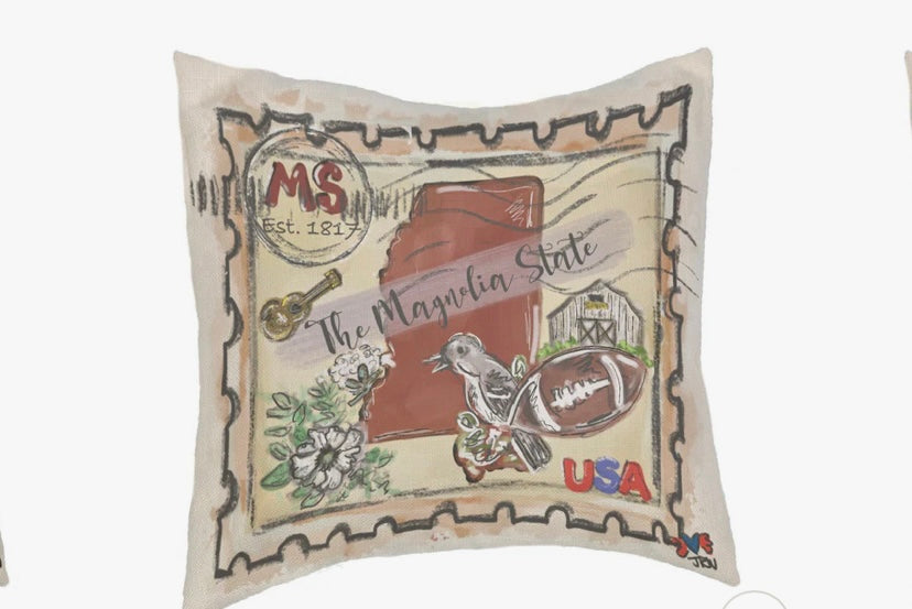 Mississippi Stamp Pillow / Lucky Bird Apparel & Home