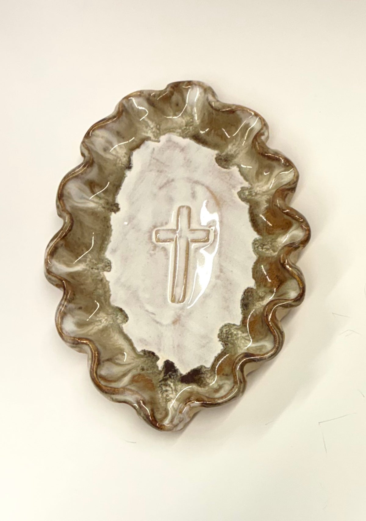 Ruffled Oval Cross Tray - 8.5”x 5.5” - Tab Boren Pottery #237
