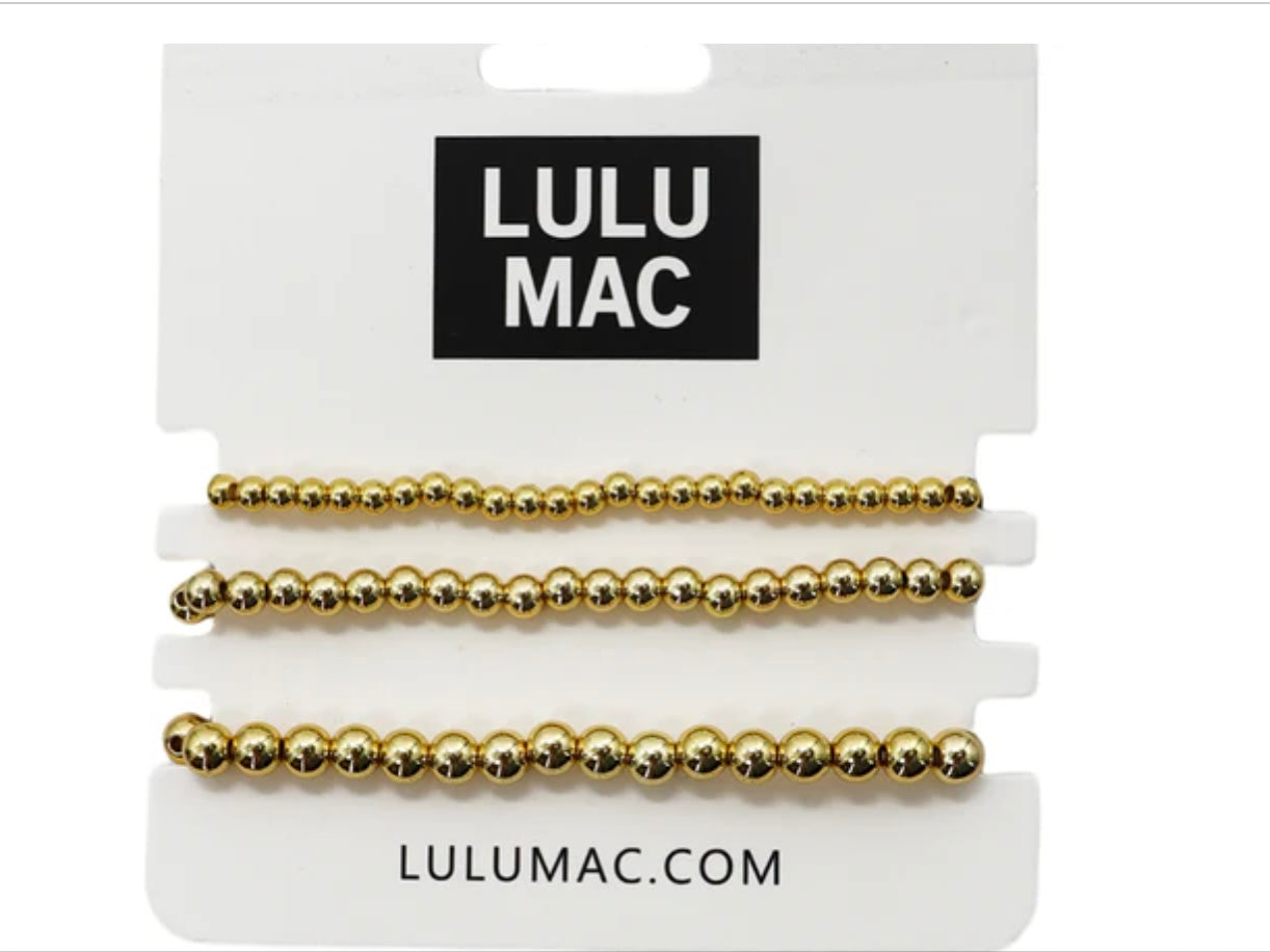 LULU MAC Large 3-Strand Gold Beaded Bracelets