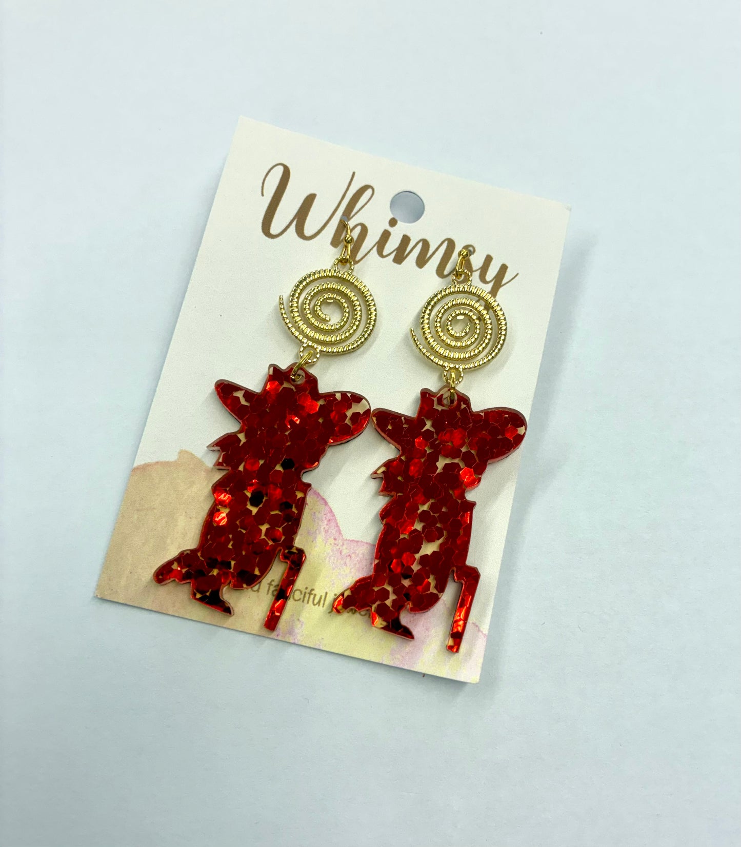 Red Glitter Colonel Rebel Earrings with Gold Disc