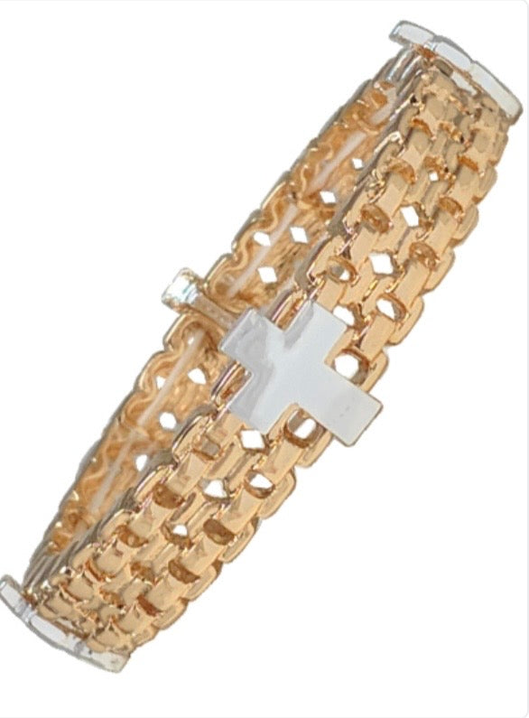 Tailored Chain TXR Designer Bracelet - Gold with Silver Cross