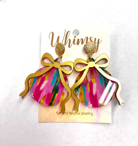 Pink Multi & Gold Bow Ornament Earrings