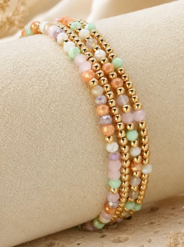 4-Piece CCB Glass Bead Bracelet- Pastel Colors