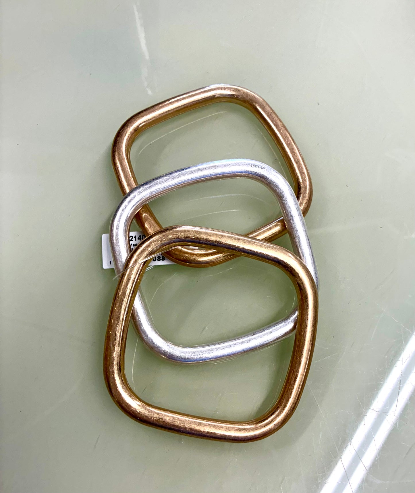 Square 3-Piece Bangle Bracelet Set - Gold, Matte Gold or Matte Gold & Silver