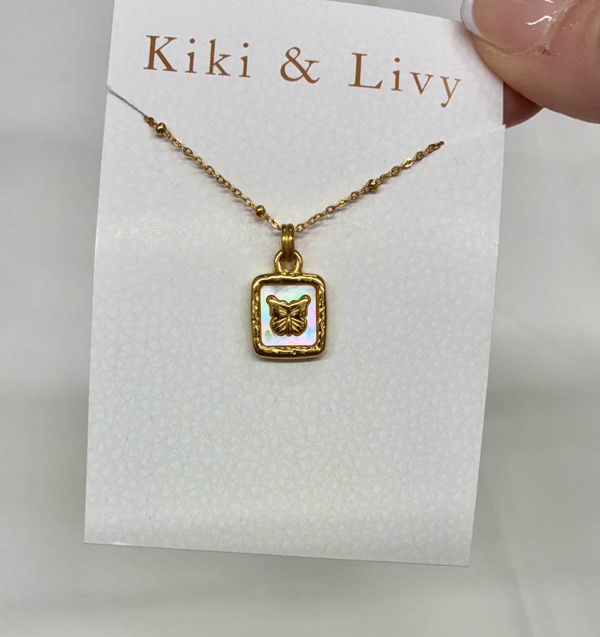 Iridescent Square Gold Butterfly Necklace