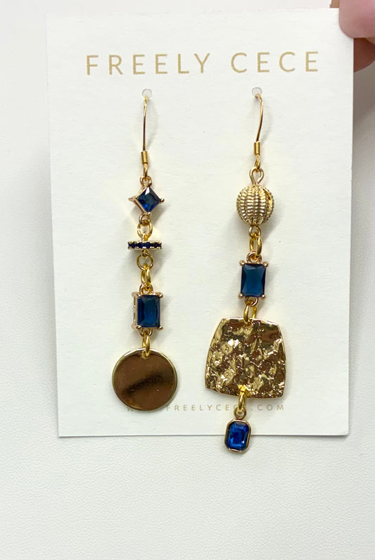 Navy & Gold Mismatched Earrings - Navy Stones, Gold, etc.