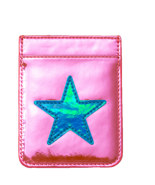 Iridescent Pink with Blue Star Phone Wallet
