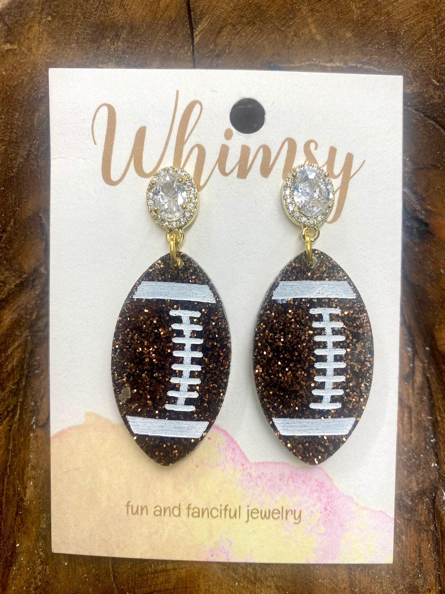 Glitter Football Earrings w/ Rhinestone post