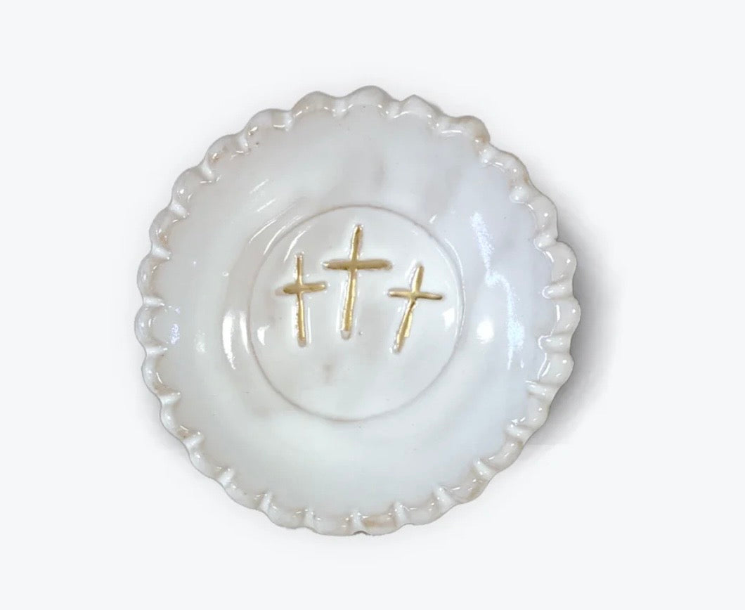 Tiny 3 Cross Ring Dish 3.5” Round - Tab Boren Pottery #303