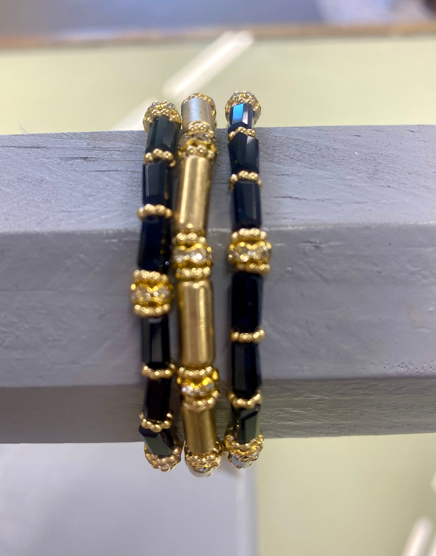 Black and Gold Beaded Bracelet Set 3-Strand