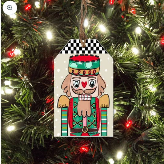 Checkered Nutcracker Gift Tag Ornament- Baxter & Me