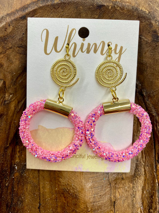 Pink glitter and gold earrings / Whimsy Jewels