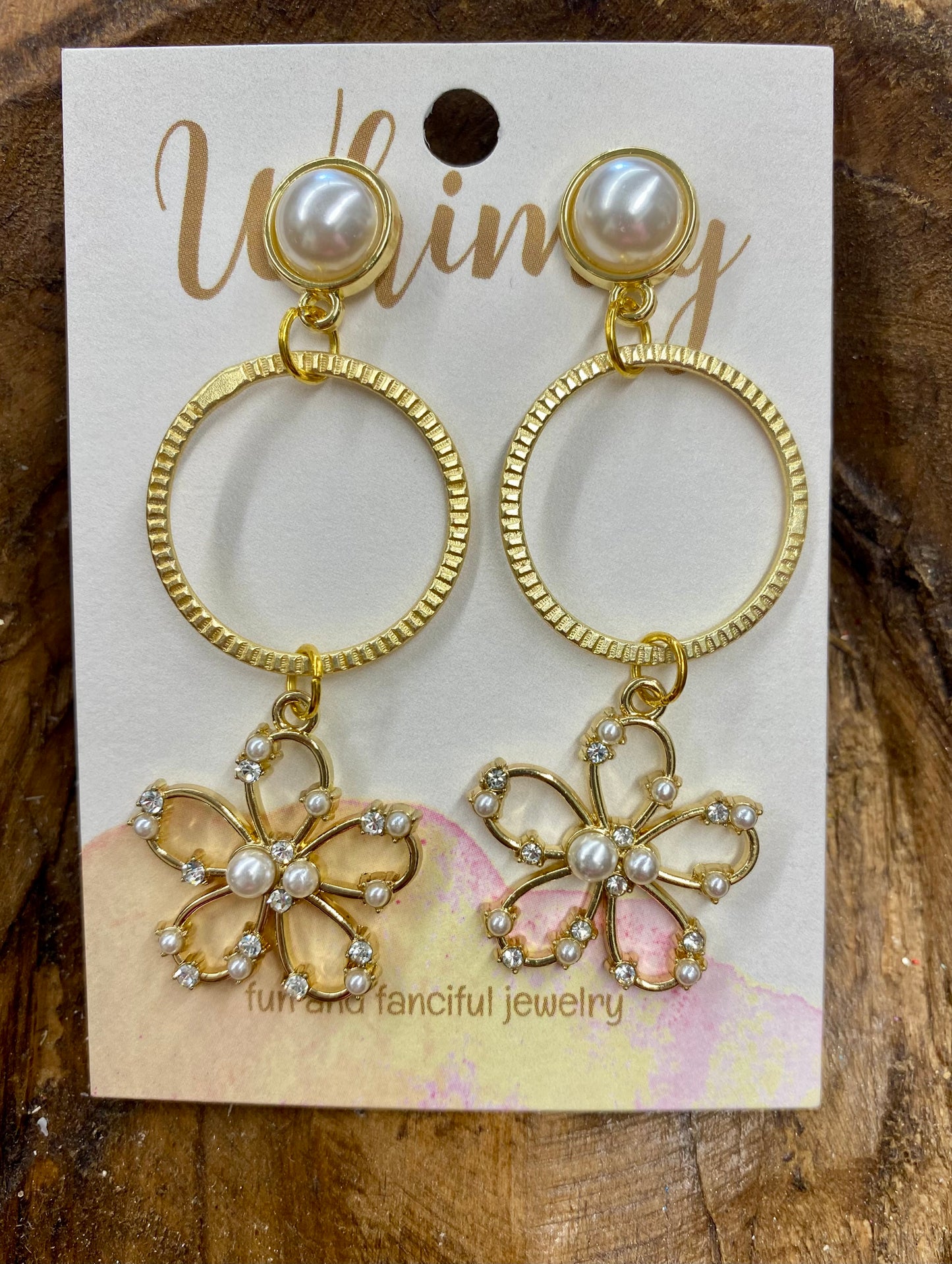 Gold Pearl & Rhinestone flower earrings / Whimsy Jewels